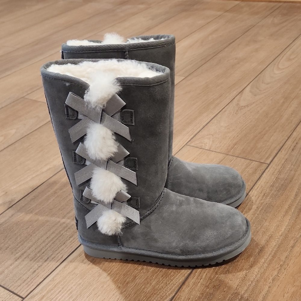UGG Koolaburra Gray Suede Winter Boots with Fur Lining